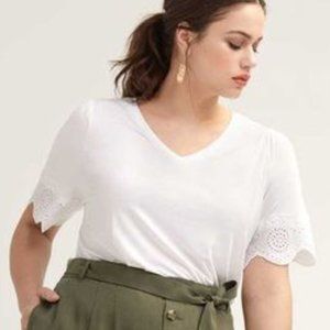 NWOT In Every Story T-Shirt with Short Flutter Sleeves & Embroidery